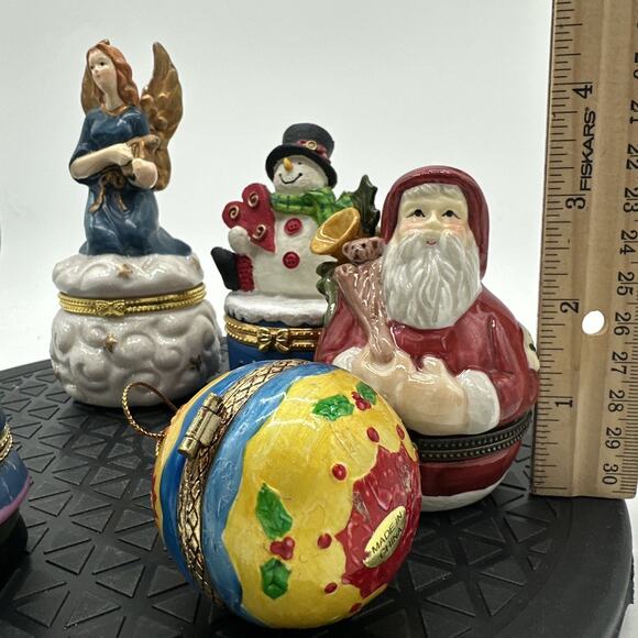 Lot Of 5 Christmas Theme Trinket, Pill, Ring Boxes - Picture 5 of 8